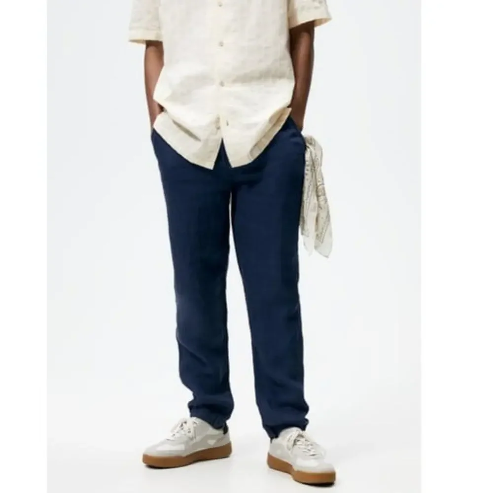 NWT Zara Men's Blue Linen Pants Size XXL Style 0706/433/01